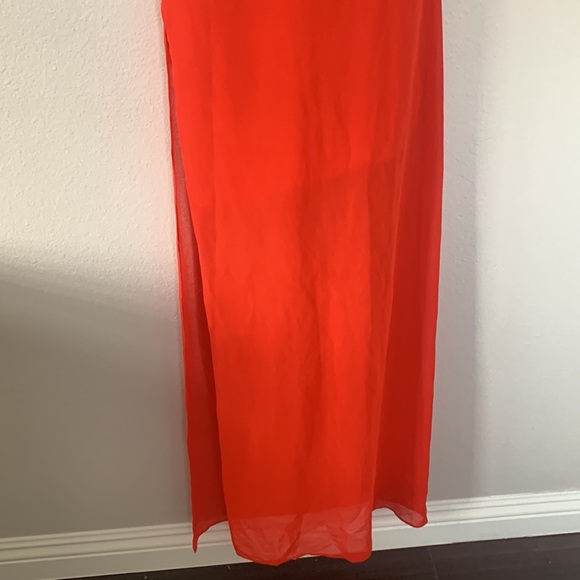 Bebe High Waisted Red Chiffon Side Slit Maxi Skirt - Picture 3 of 11